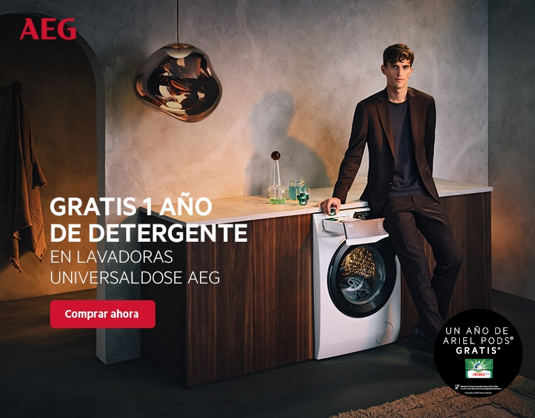 Llévate 1 año de detergente Ariel Pods gratis por la compra de tu lavadora AEG