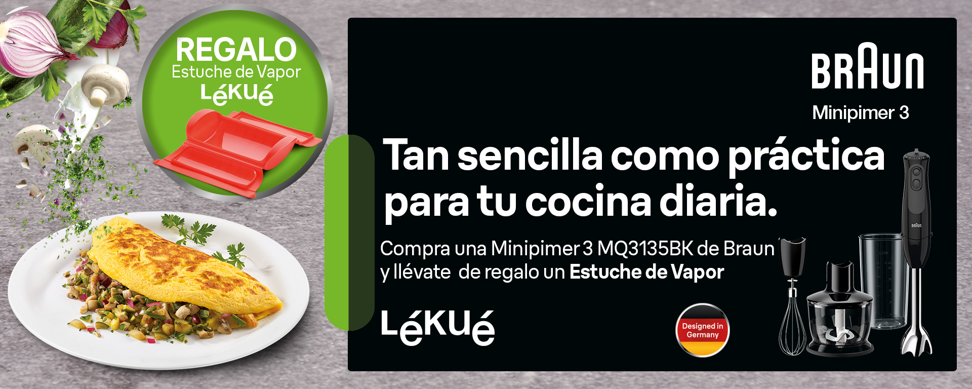 Estuche de vapor Lékué de regalo por la compra de tu Braun Minipimer