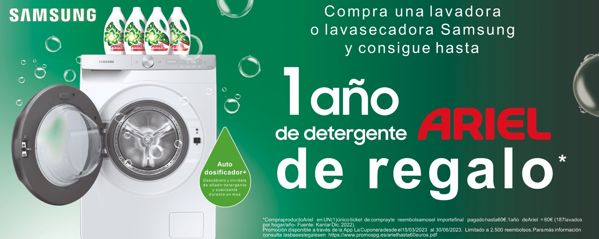 Llévate hasta 1 año de detergente Ariel por la compra de tu lavadora o lavasecadora Samsung