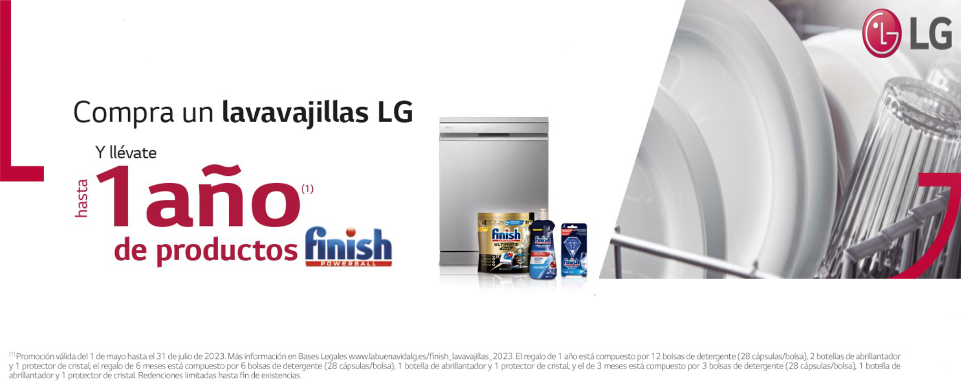 Consigue hasta 1 año de productos Finish de regalo con la compra de tu lavavajillas LG