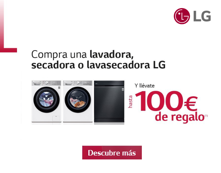 Llévate hasta 100€ de reembolso por la compra de tu lavavajillas, lavadora, secadora o lavasecadora LG
