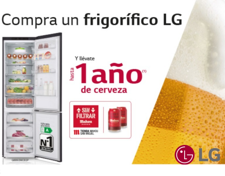 Compra tu frigorífico LG y consigue hasta 1 año de cerveza Mahou gratis