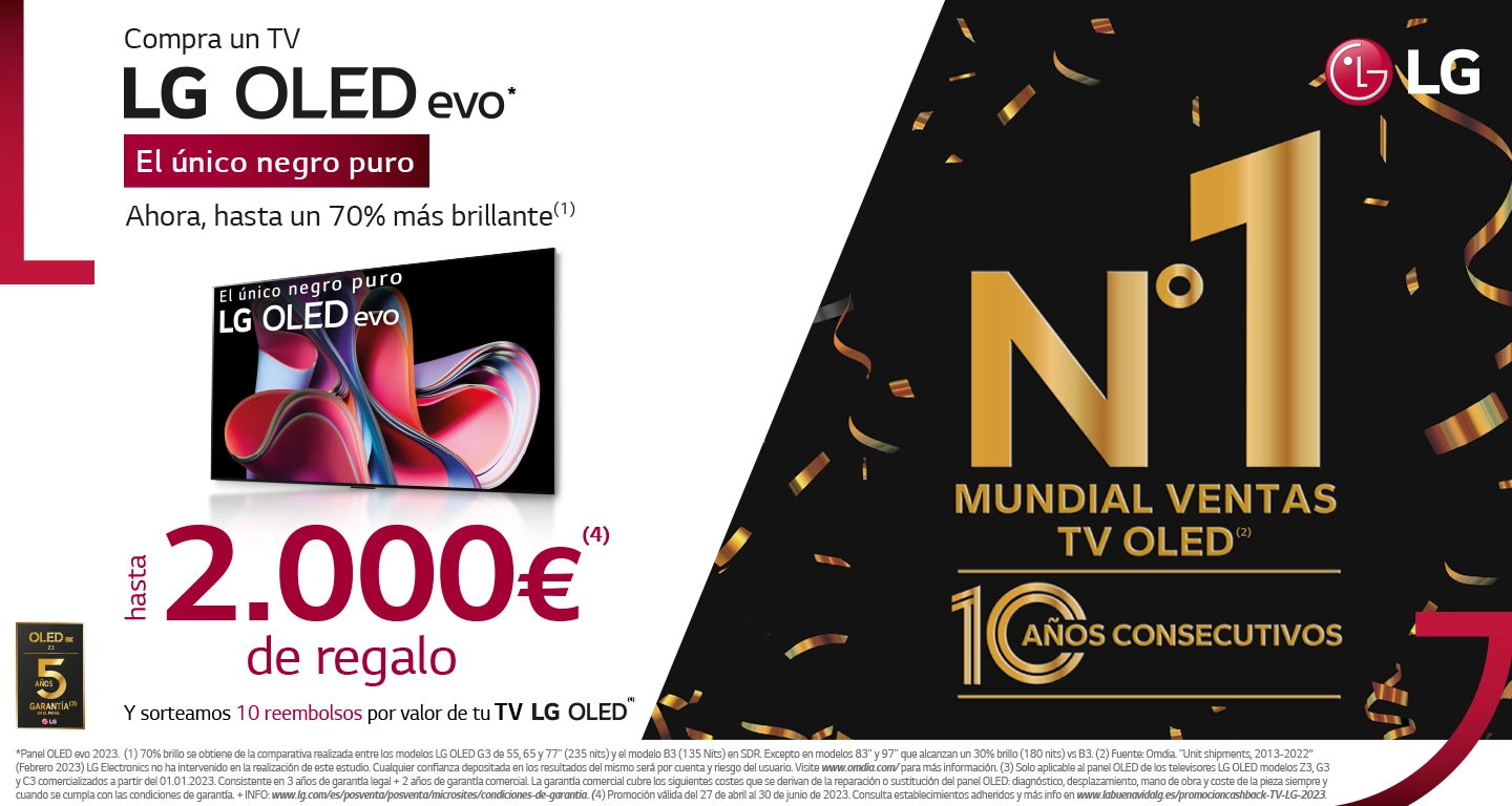 Llévate hasta 2.000€ de reembolso por la compra de tu nueva TV LG OLED o QNED MiniLED