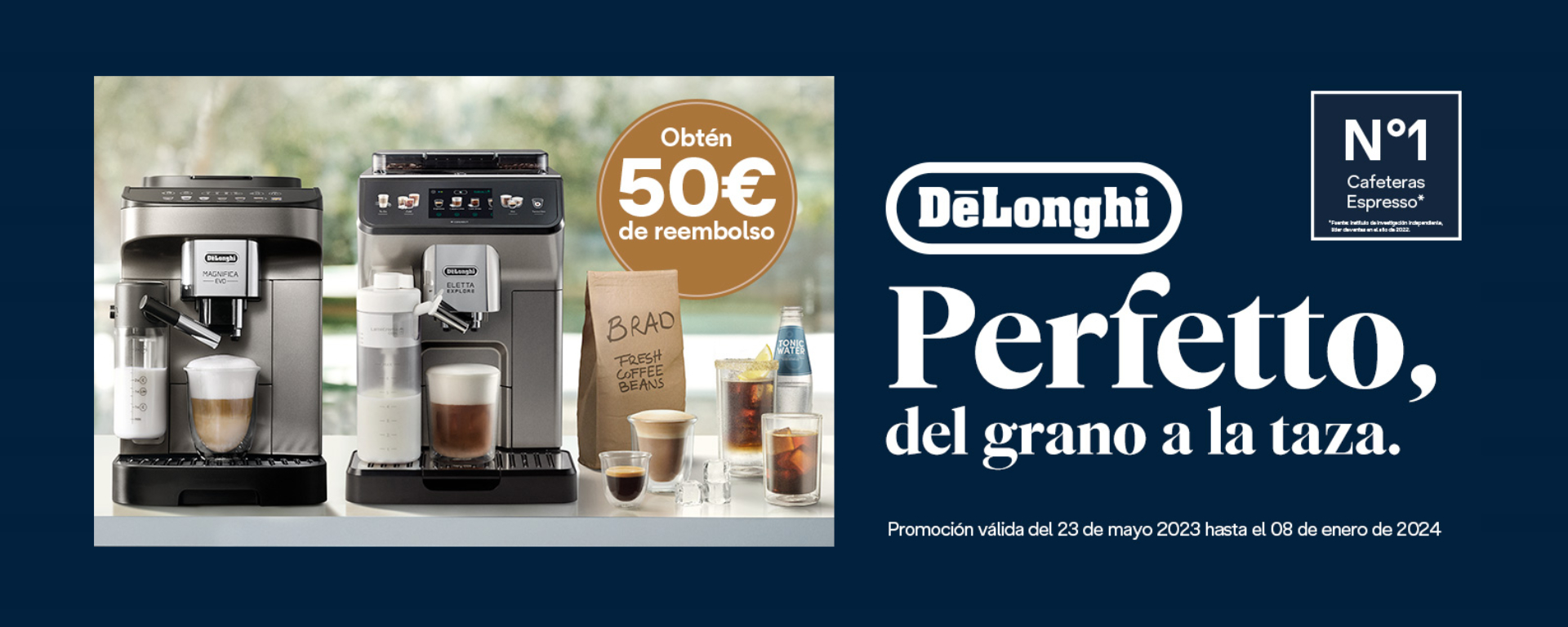 Consigue  hasta 50 euros de reembolso por la compra de tu cafetera superautomática Delonghi