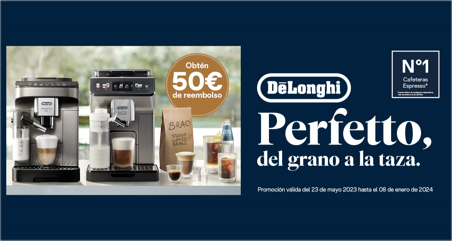 Consigue  hasta 50 euros de reembolso por la compra de tu cafetera superautomática Delonghi
