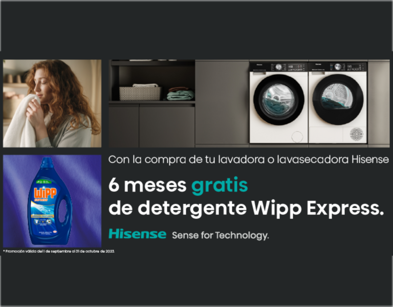 Llévate 6 meses de detergente Wipp Express por la compra de tu lavadora o lavasecadora Hisense
