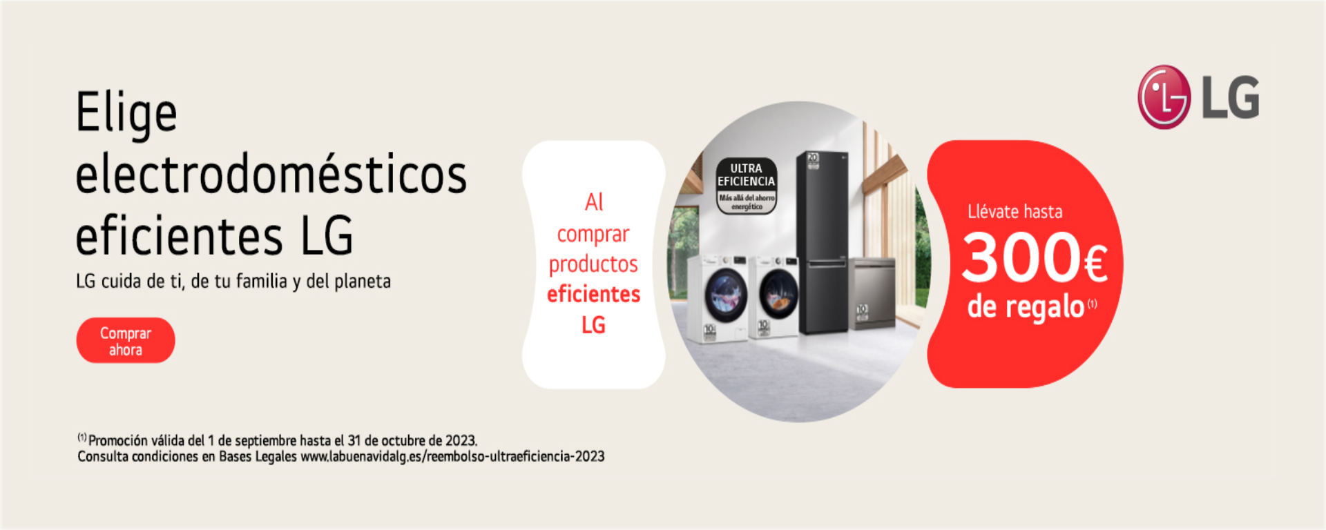 Llévate hasta 300€ de reembolso por la compra de tu electrodoméstico eficiente LG