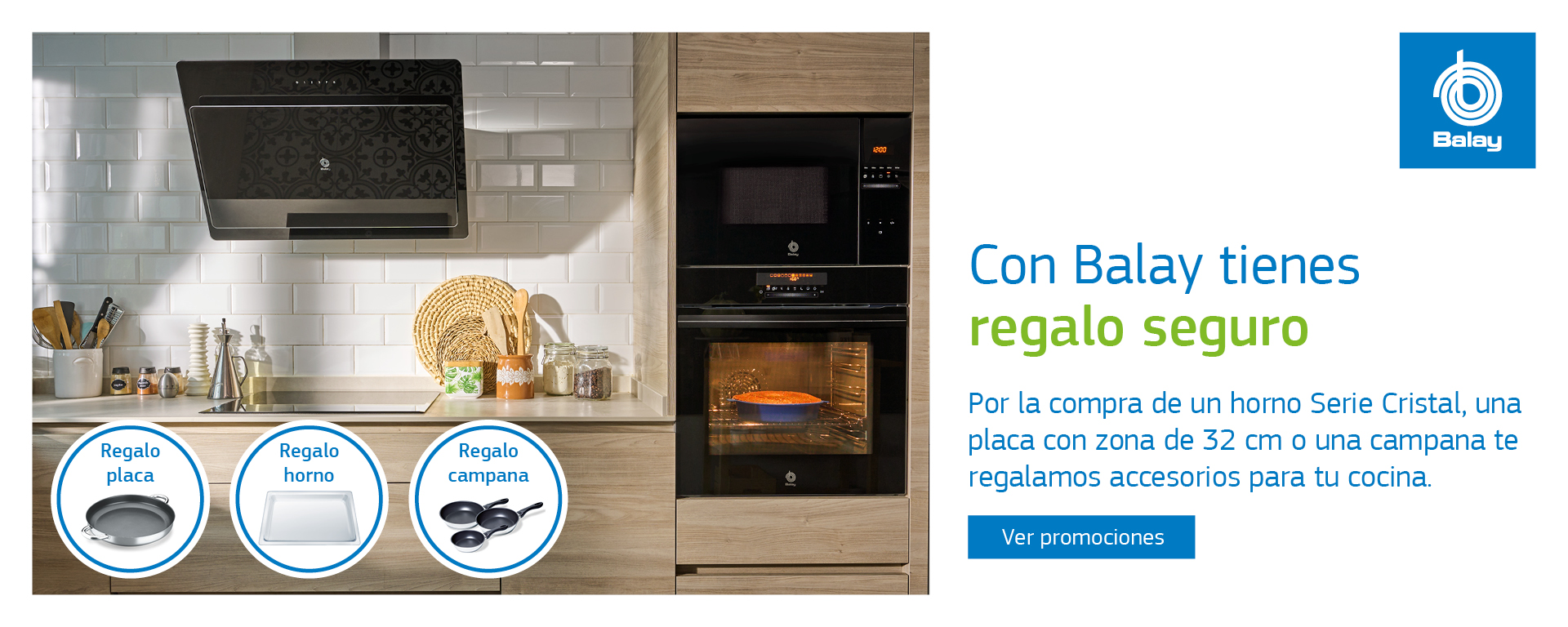 Llévate accesorios de cocina de regalo por la compra de tu horno Serie Cristal, una placa con zona de 32 cm o una campana Balay