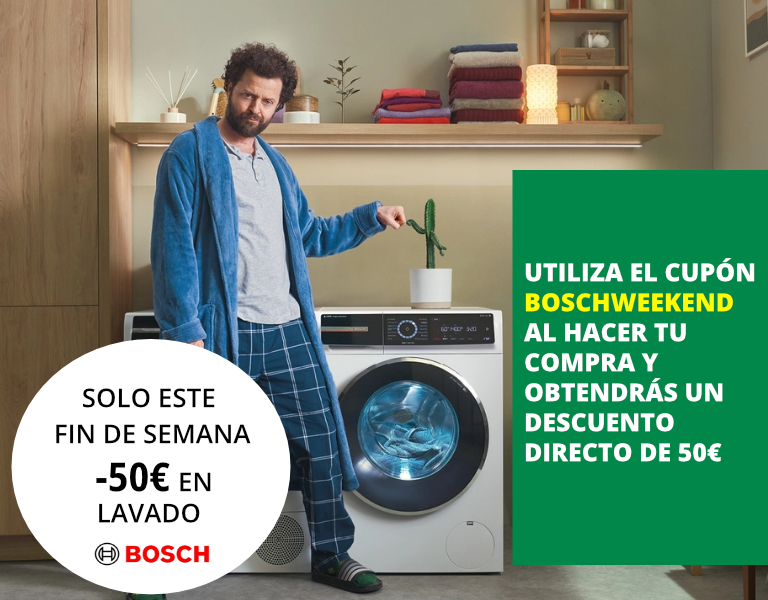 Por la compra de un electrodoméstico Bosch de lavado, llévate 50€ de descuento directo. 