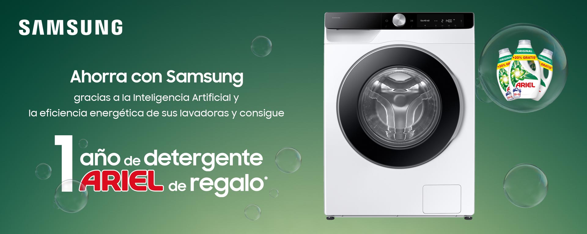 Samsung te regala 1 año de detergente Ariel gratis
