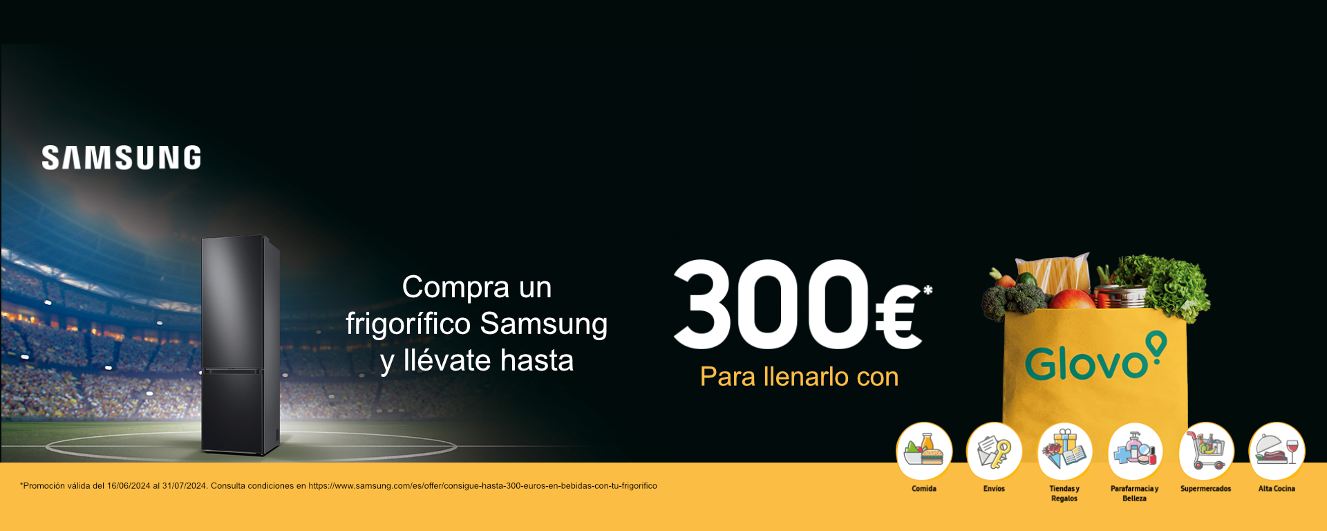 Hasta 300Euros en Glovo por tu compra de un frigorífico Samsung