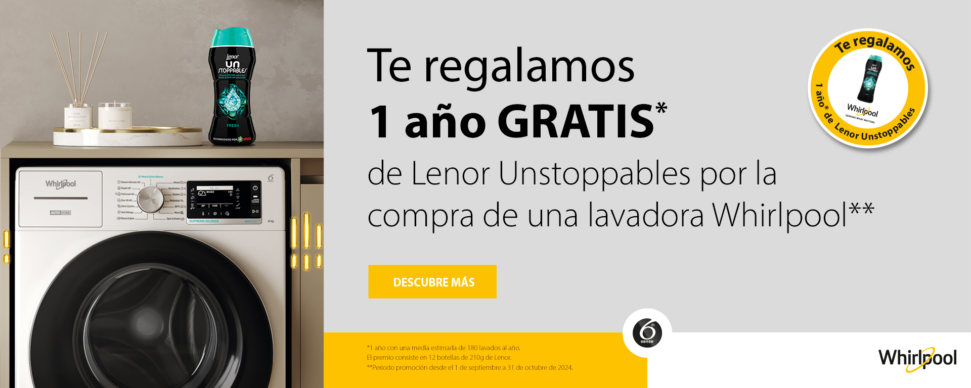Te regalamos 1 año gratis de Lenor Unstoppables por la compra de una lavadora