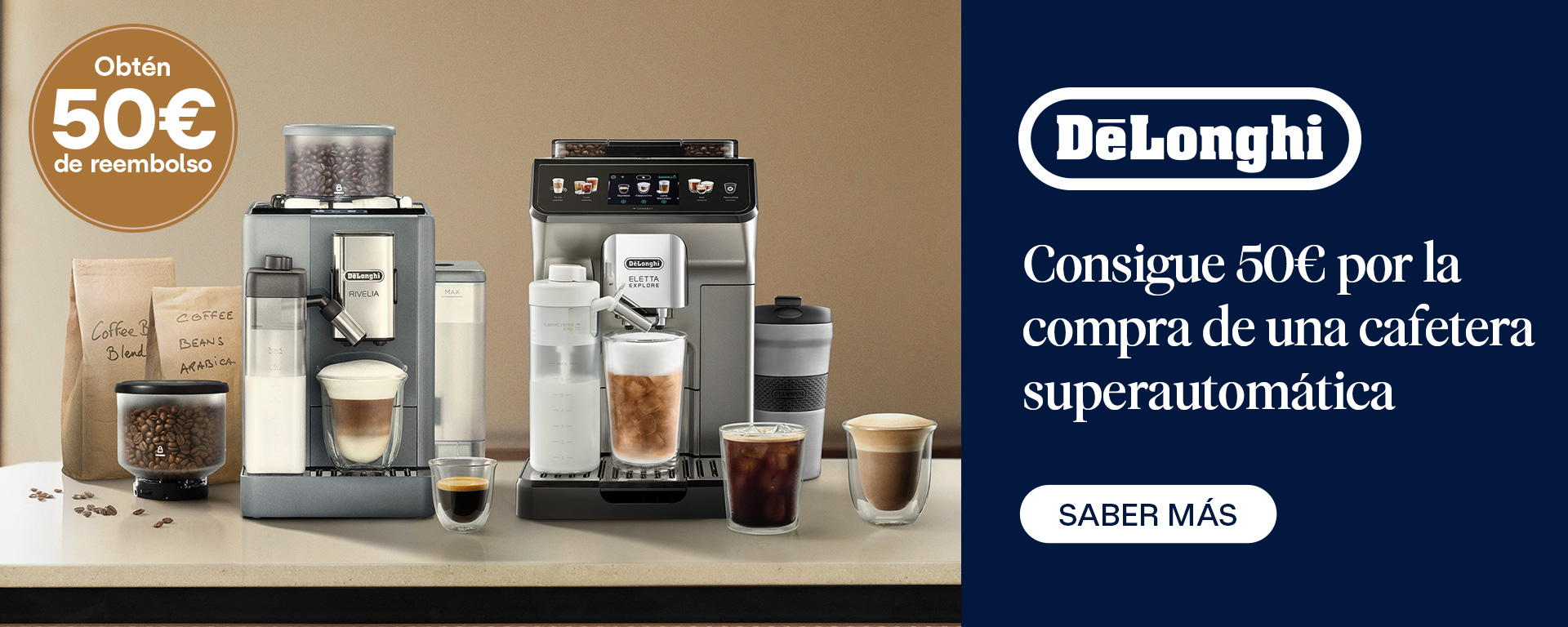 Por la compra de tu cafetera superautomática Delonghi, llévate hasta 50 euros de reembolso