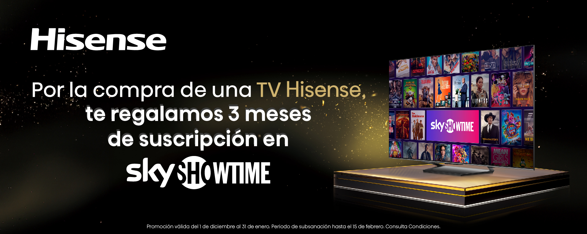 Te regalamos suscripción en SkyShowtime  con la compra de una TV Hisense 