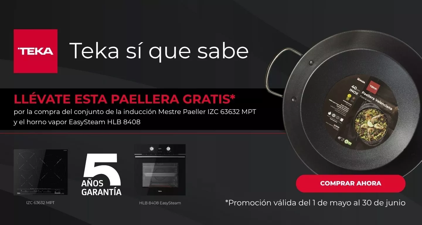 Llévate una paellera de regalo por la compra del conjunto  de Inducción Mestre Paeller IZC 63632 MPT y el horno vapor EasySteam HLB 8408.