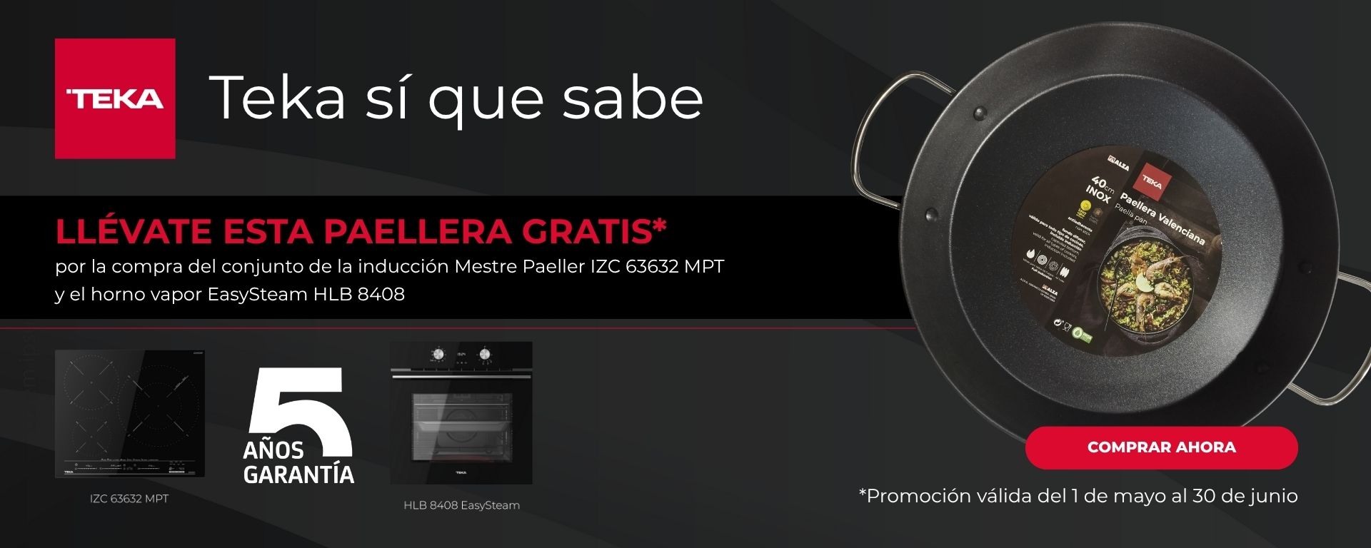 Llévate una paellera de regalo por la compra del conjunto  de Inducción Mestre Paeller IZC 63632 MPT y el horno vapor EasySteam HLB 8408.