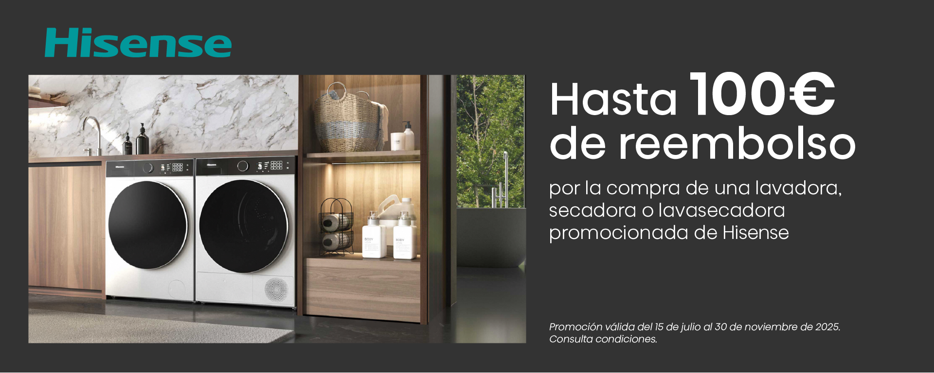 Compra tu lavadora, secadora o lavasecadora Hisense en Euronics y recibe un reembolso directo