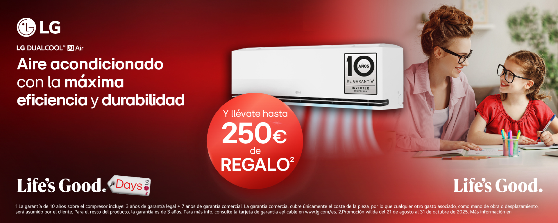 Hasta 250€ de reembolso con la compra de un aire acondicionado LG