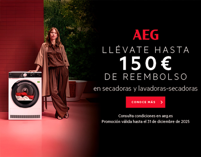 Hazte con AEG y recibe hasta  150€ de reembolso por tu compra en secadoras y lavasecadoras