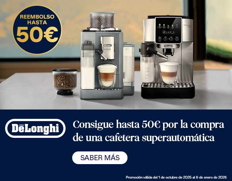 Por la compra de tu cafetera superautomática Delonghi, llévate hasta 50 euros de reembolso
