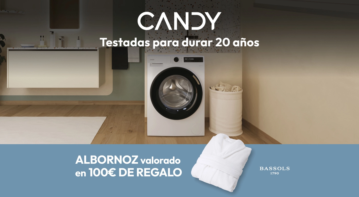 Disfruta de un albornoz de regalo con tu lavadora Candy, ¡testada para durar 20 años!