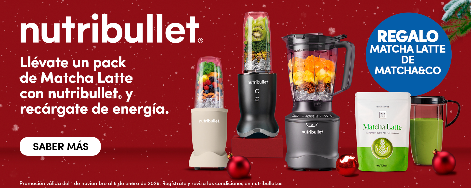 Consigue un Matcha Latte de regalo con tu compra de una batidora Nutribullet