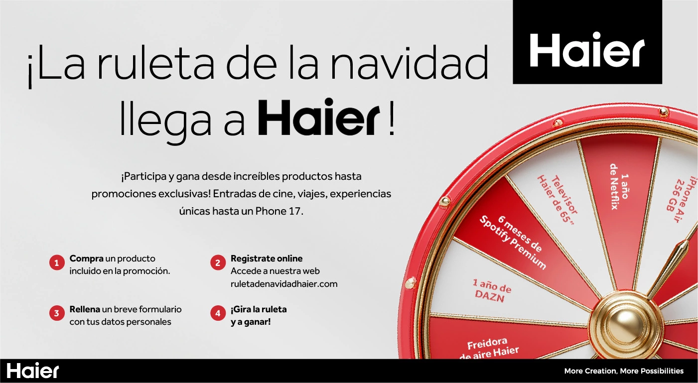 Gira la Ruleta Haier y consigue un premio seguro con tu aire acondicionado