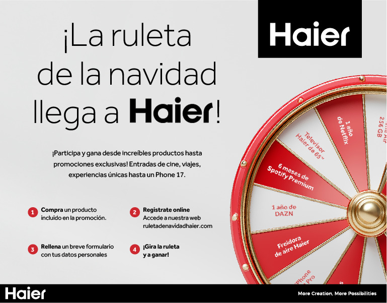 Gira la Ruleta Haier y consigue un premio seguro con tu aire acondicionado