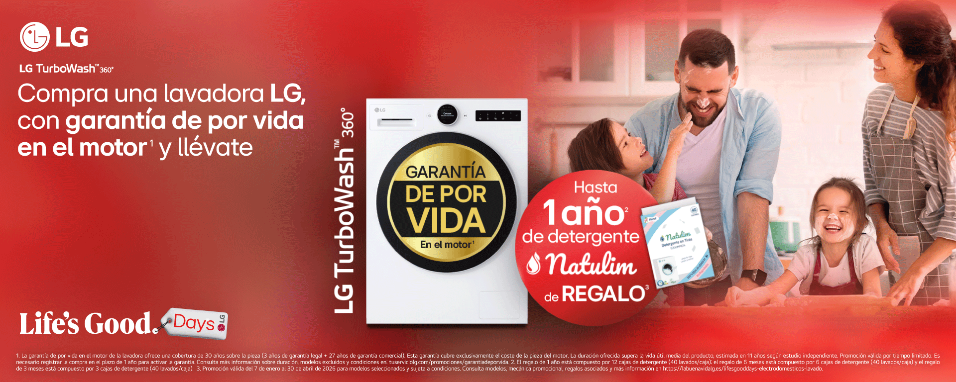 Compra una lavadora LG y llévate hasta 1 año de detergente Natulim