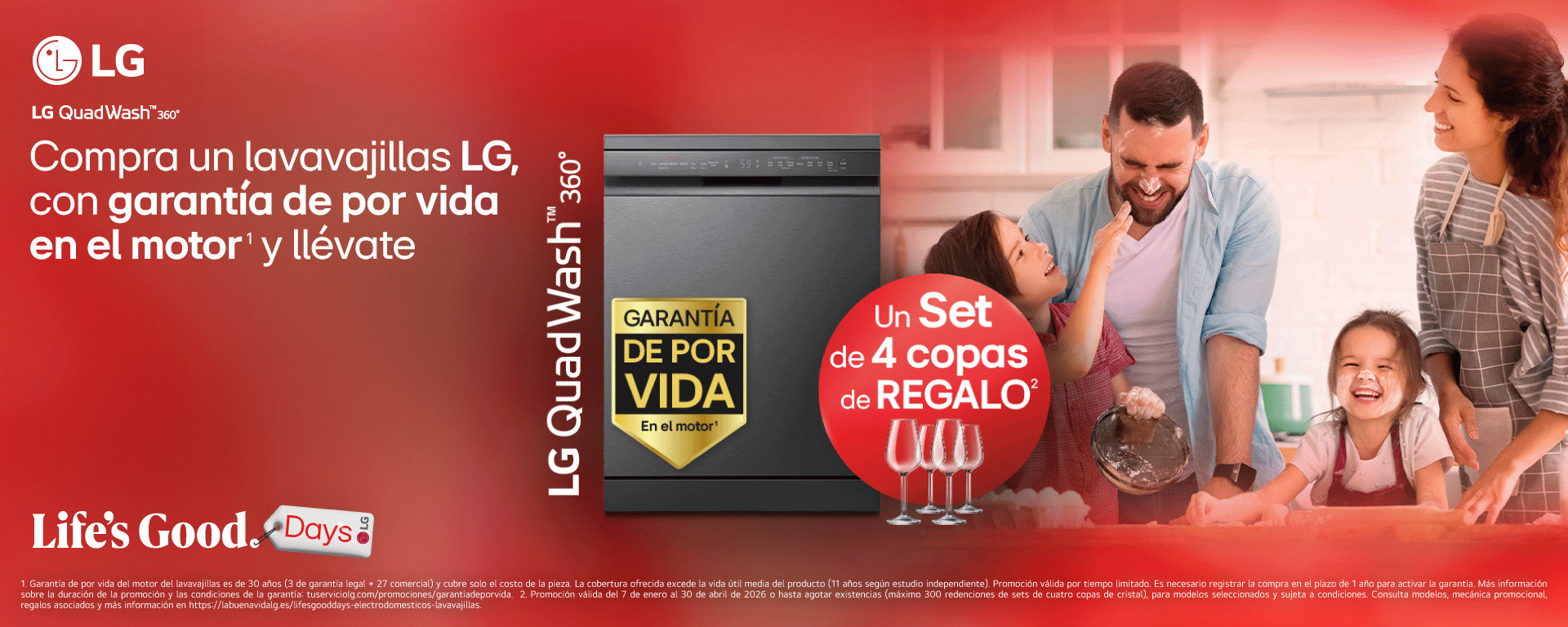 Compra un lavavajillas LG y llévate 4 copas de vino