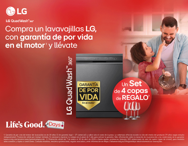 Compra un lavavajillas LG y llévate 4 copas de vino