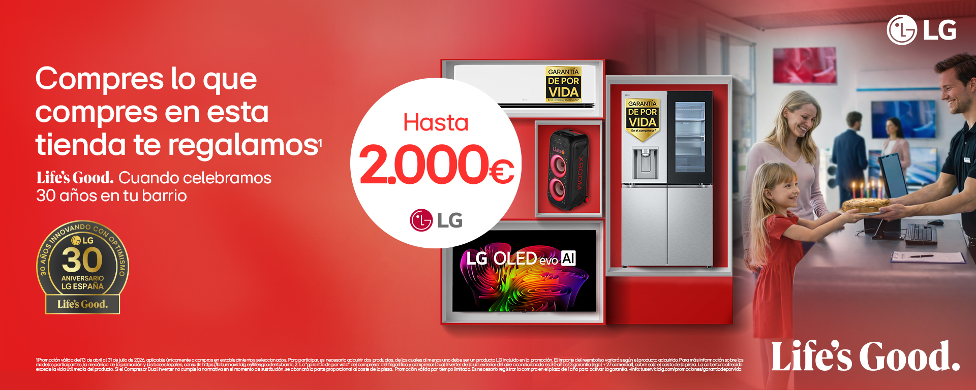 ¡Celebramos 30 años contigo en tu barrio! Consigue hasta 2.000€ de reembolso con LG