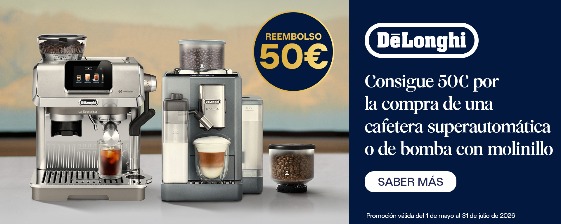 Consigue 50€ de reembolso por la compra de tu cafetera De'Longhi