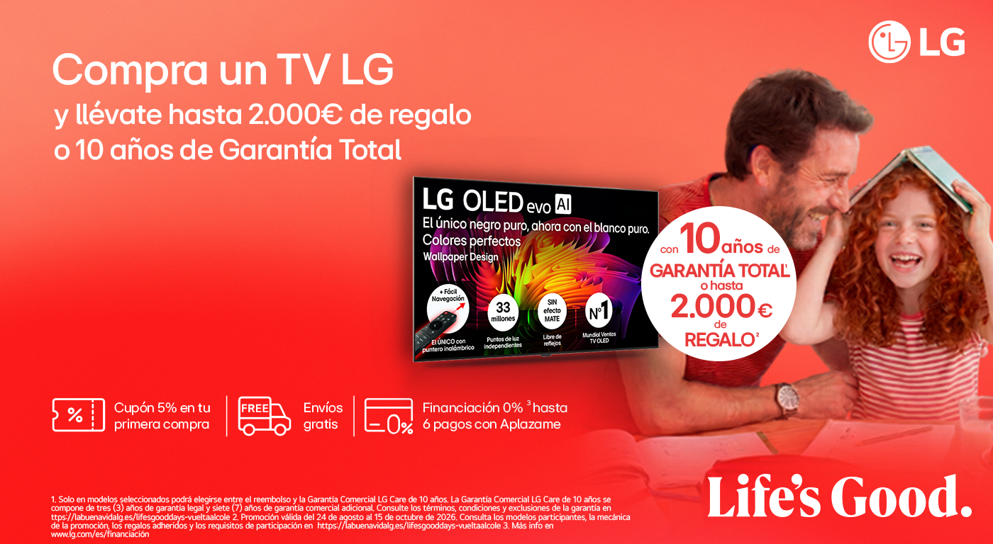 Compra un televisor o barra de sonido LG y llévate hasta 2.000€