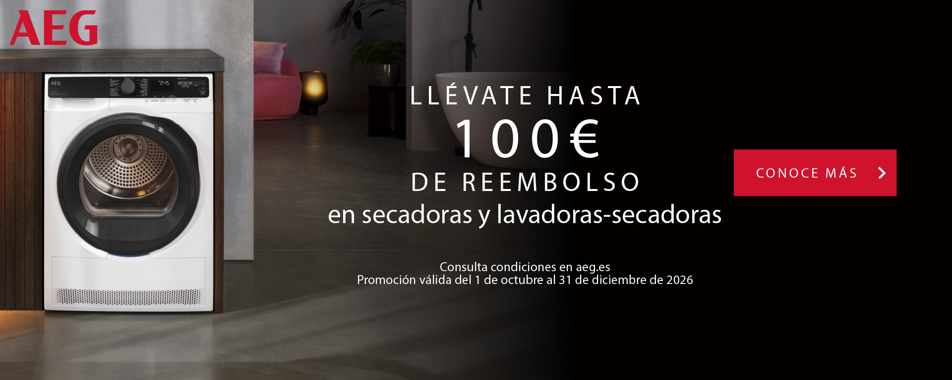 Compra una secadora o lavasecadora AEG y llévate hasta 100€ de reembolso